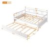 Full Size Daybed Wood Bed with Twin Size Trundle,White