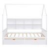 Wooden Full Size House Bed with 2 Drawers,Kids Bed with Storage Shelf, White(Expected Arrival Time: 5.15)