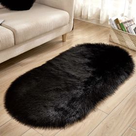 1pc Super Soft Area Rug, Plush Fluffy Faux Sheepskin Oval Floor Mat For Living Room Bedroom, Machine Washable Bedside Rugs (Color: Black, size: 23.62*47.24inch)