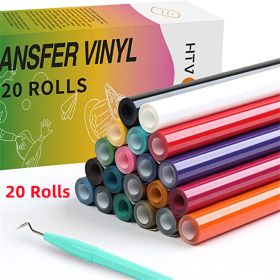 HTVRONT 20/14 Pack 12inX3ft/30X90cm PU Heat Transfer Vinyl Roll for Cricut T-shirt Printing DIY Iron on HTV Film Easy to Cut (Color: 20 pack)