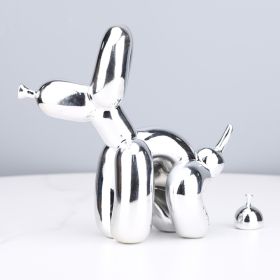 Animals Figurine Resin Cute Squat Poop Balloon Dog Shape Statue Art Sculpture Figurine Craftwork Tabletop Home Decor Accessories (Color: Electroplating silve)