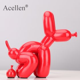 Animals Figurine Resin Cute Squat Poop Balloon Dog Shape Statue Art Sculpture Figurine Craftwork Tabletop Home Decor Accessories (Color: Red1-22cm)