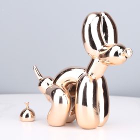 Animals Figurine Resin Cute Squat Poop Balloon Dog Shape Statue Art Sculpture Figurine Craftwork Tabletop Home Decor Accessories (Color: Electroplating pink)