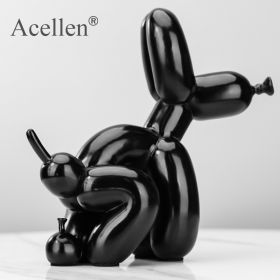 Animals Figurine Resin Cute Squat Poop Balloon Dog Shape Statue Art Sculpture Figurine Craftwork Tabletop Home Decor Accessories (Color: Black-22cm)