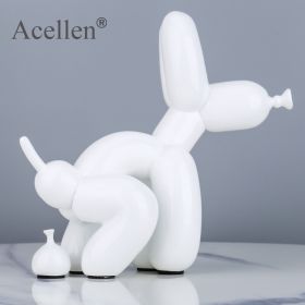 Animals Figurine Resin Cute Squat Poop Balloon Dog Shape Statue Art Sculpture Figurine Craftwork Tabletop Home Decor Accessories (Color: Bright white-22cm)