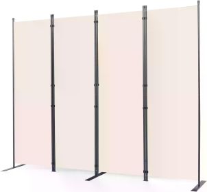 Room Dividers, 8 Pieces with Wider Support Legs, 6-foot Movable Room Dividers, 176 "wide X 71" High, Black (Color: Beige)