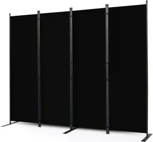 Room Dividers, 8 Pieces with Wider Support Legs, 6-foot Movable Room Dividers, 176 "wide X 71" High, Black (Color: Black)