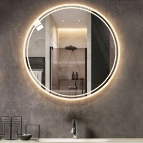 Bathroom Mirror with LED Lights Circle Backlit Illuminated Wall Mounted Lighted Mirror Anti-Fog 3 Colors Change IP65 Dimmable (Color: 32x32 inch)