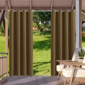 2pack Indoor Outdoor Curtains Waterproof Thermal Insulated Curtains Sliding Tab Top Outside Blackout Patio Curtains for Porch (Color: Brown)