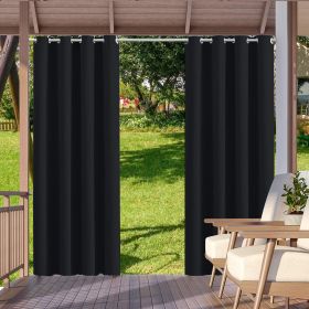 2pack Indoor Outdoor Curtains Waterproof Thermal Insulated Curtains Sliding Tab Top Outside Blackout Patio Curtains for Porch (Color: Black)