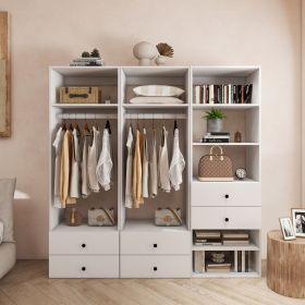 Closet Organizer System, 71"H Walk in Closet System with Drawers, Wood Armoire Wardrobe Closet with Shelves (Color: YG-A2A2A3)