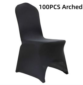 10-100PCS Black White Strong Spandex Universal Wedding Chair Covers Full Seat Slipcovers Restaurant Cafe (Color: Black 100pcs Arched)