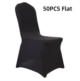 10-100PCS Black White Strong Spandex Universal Wedding Chair Covers Full Seat Slipcovers Restaurant Cafe (Color: Black 50pcs Flat)