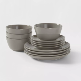 12pc Stoneware Avesta Dinnerware Set (Color: Gray)