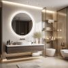 Bathroom Mirror with LED Lights Circle Backlit Illuminated Wall Mounted Lighted Mirror Anti-Fog 3 Colors Change IP65 Dimmable