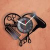 Barber Shop Tools Vinyl Record Wall Clock Beauty Hair Salon Heart Shape Dryer Scissor Comb Hairstylist Design Silent Clock Watch