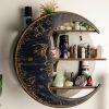 Wooden Shelf Moon Face Display Stand Floating Shelf Wall Decor Wall Shelf Boho Home Decoration Crystal Holder Wall Organizer